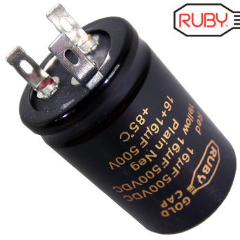 Ruby Gold Cap 16uF + 16uF 500Vdc Electrolytic Capacitor Ruby Gold Cap 16uF + 16uF 500Vdc Electrolytic Capacitor