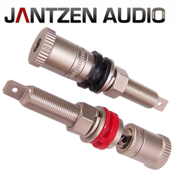 012-0220 Jantzen Binding Post M9 / 26mm Pair, Satin nickel plated, red / black 012-0220 Jantzen Binding Post M9 / 26mm Pair, Satin nickel plated, red / black